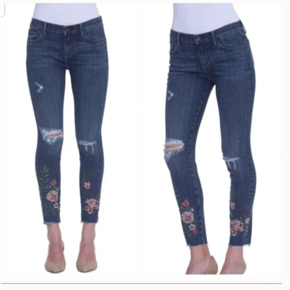 DRIFTWOOD Jackie Embroidered Raw Hem Floral Distressed Skinny Jeans size 25 - Picture 9 of 15